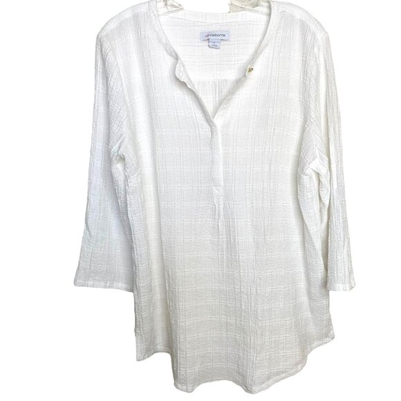 Liz Claiborne Womens Crinkle Rayon Polyester Tunic with V-Neck Size L Coastal - Picture 1 of 8
